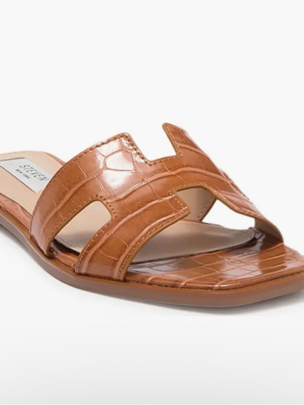 Steven New York Harlien Slide Sandal  Cognac Croc-Embossed Slide Mules